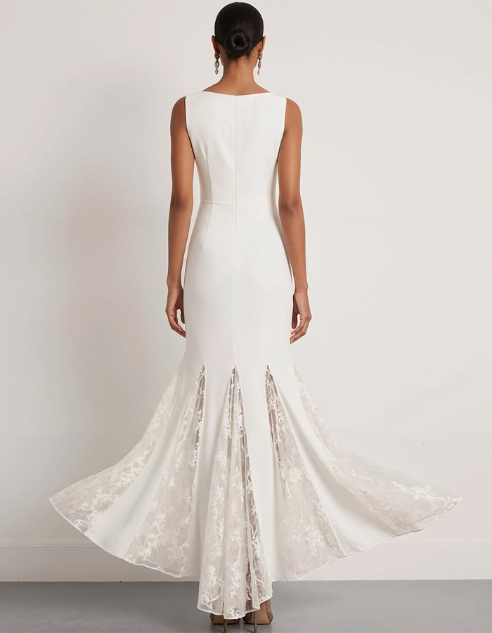 Solid Color Sleeveless Lace Patchwork Maxi Dress