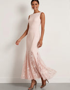 Solid Color Sleeveless Lace Patchwork Maxi Dress