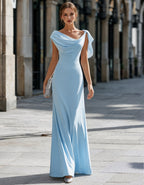Ice Blue Draped Collar Maxi Dress