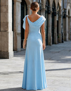 Ice Blue Draped Collar Maxi Dress