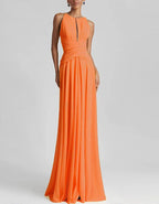 Einfarbiges Maxikleid aus Chiffon mit Neckholder und Faltenwurf