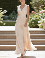 Light Beige Chiffon V-Neck Maxi Dress