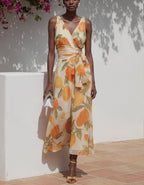 Orange Printed Chiffon Maxi Dress
