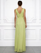 Yellow Green Chiffon V-Neck Maxi Dress