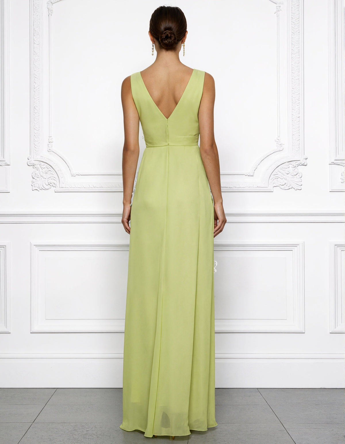 Yellow Green Chiffon V-Neck Maxi Dress