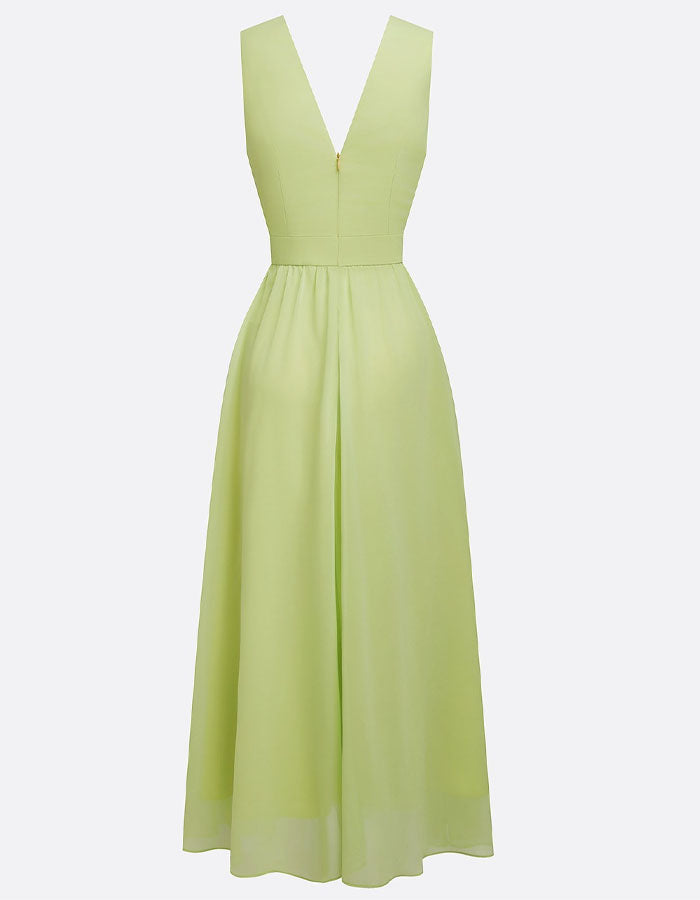 Yellow Green Chiffon V-Neck Maxi Dress