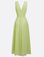 Yellow Green Chiffon V-Neck Maxi Dress