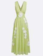 Yellow Green Chiffon V-Neck Maxi Dress