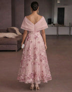 Solid Color Off Shoulder 3D Floral Embroidery Maxi Dress