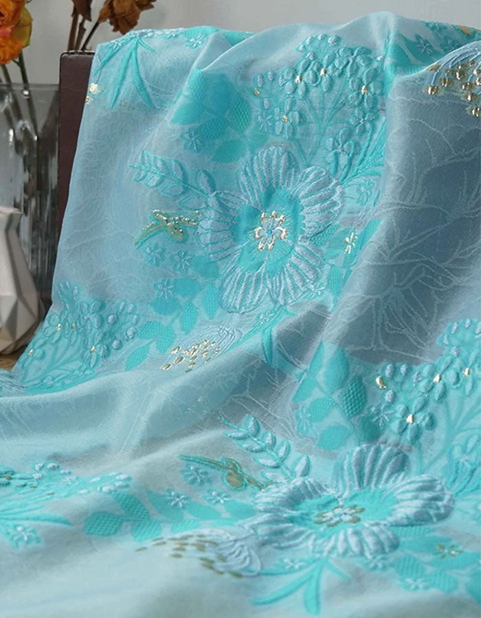 Solid Color Short Sleeved Shirt With Embossed Gold Thread Pattern Maxi Dress
