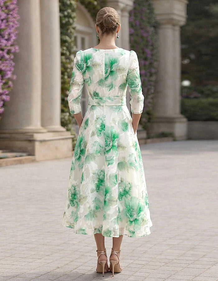 Solid Color Watercolor Pink Flowers Midi Dress