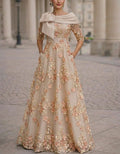 Solid Color 3D Floral Embroidery Maxi Dress
