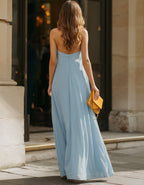 Sky Blue Cross Neck Halter Chiffon Maxi Dress