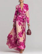 Rose Pink Floral Chiffon Maxi Dress