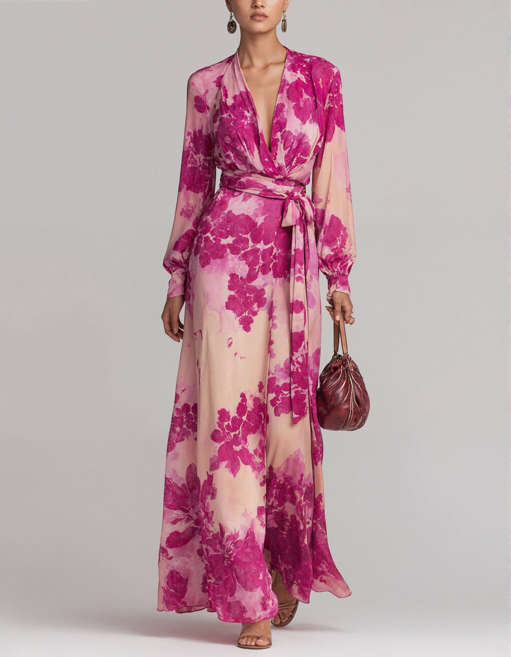Rose Pink Floral Chiffon Maxi Dress