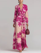 Rose Pink Floral Chiffon Maxi Dress