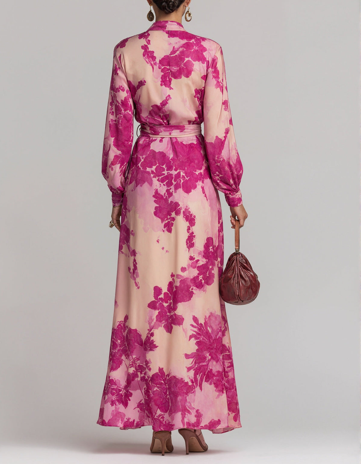Rose Pink Floral Chiffon Maxi Dress