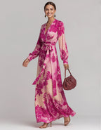 Rose Pink Floral Chiffon Maxi Dress