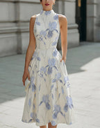 Robe midi sans manches couleur crème à imprimé iris