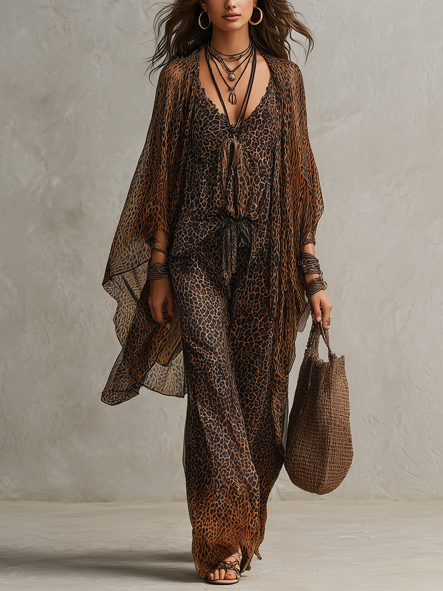 Conjunto Tres Piezas Bohemio Leopardo Degradado