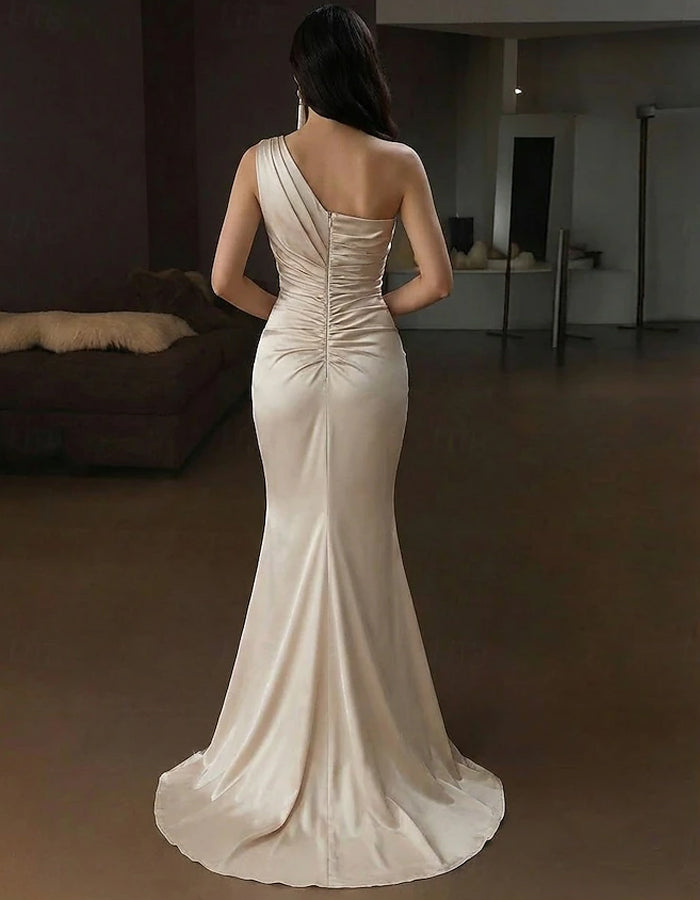 Solid Color Satin Shoulder Maxi Dress