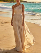 Apricot Chiffon One Shoulder Maxi Dress