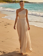 Apricot Chiffon One Shoulder Maxi Dress