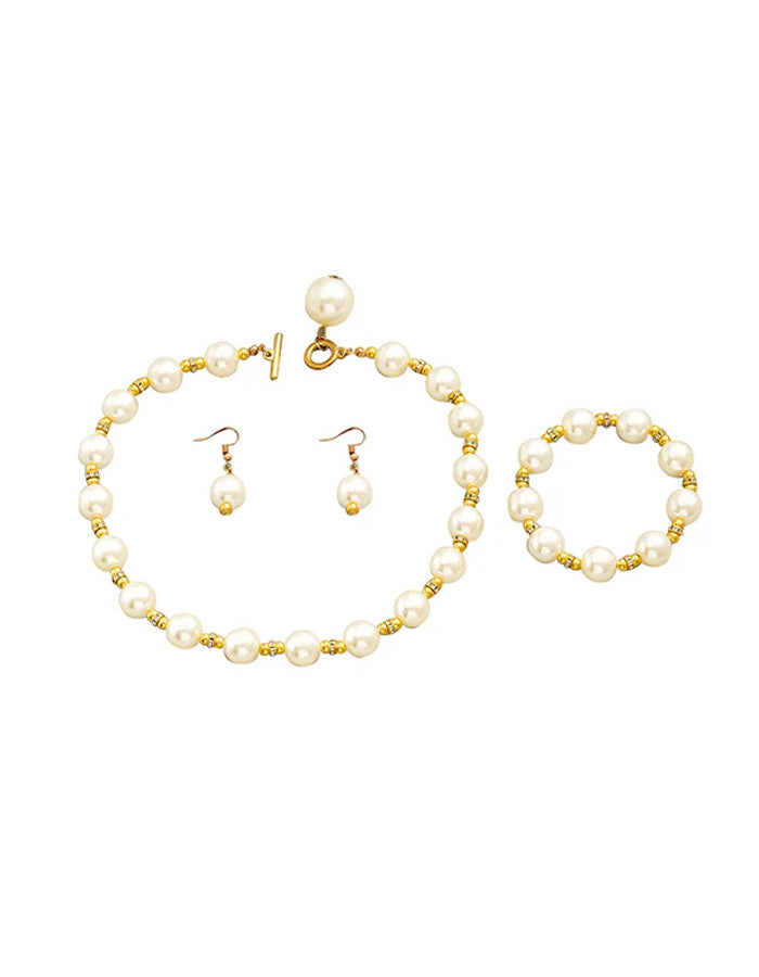 Perlmutt-Schmuckset bestehend aus Ohrringen, Halskette und Armband