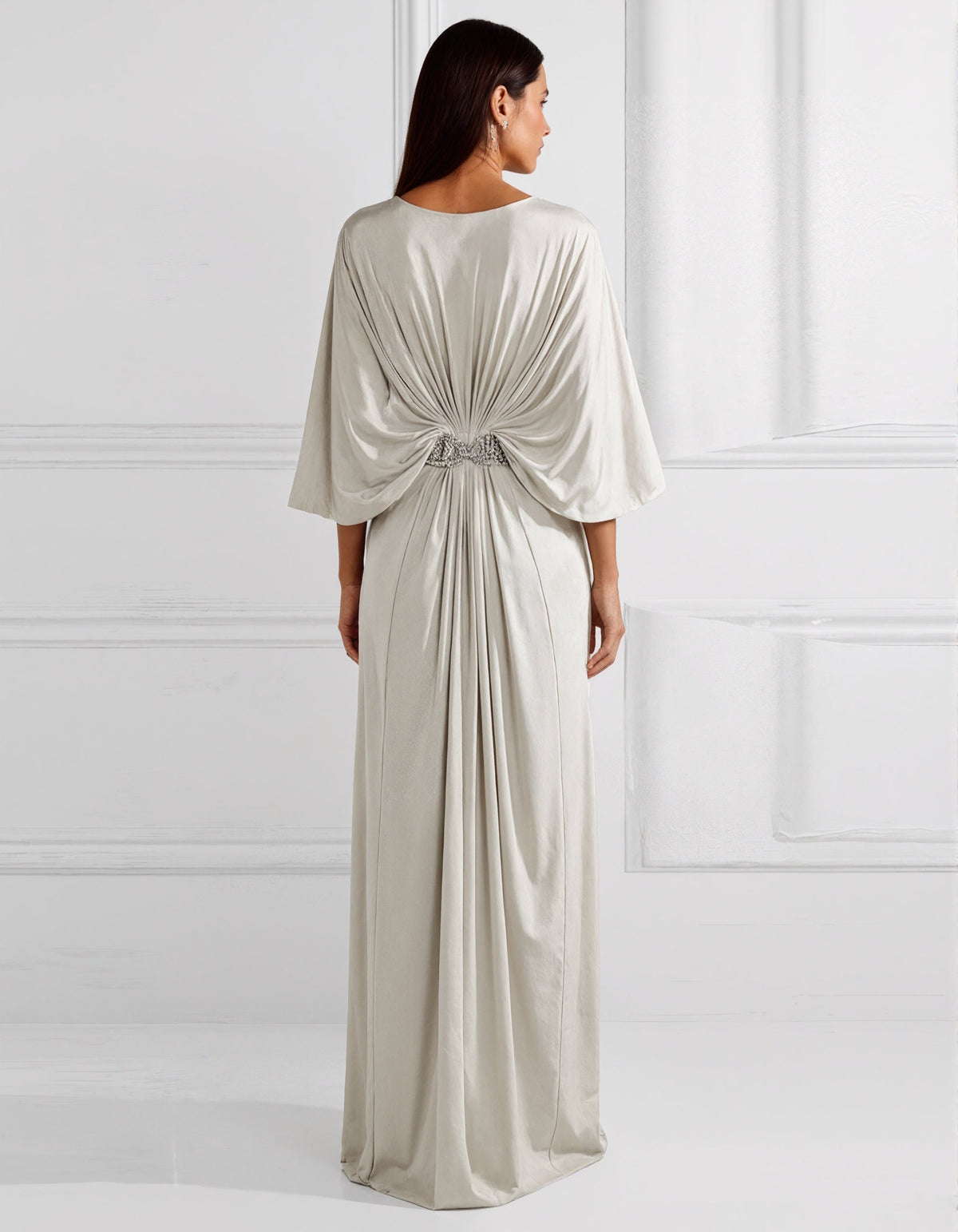 Light Gray Batwing Sleeves Maxi Dress