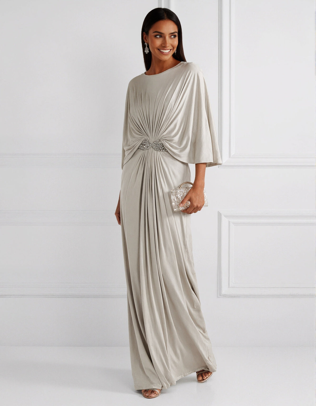 Light Gray Batwing Sleeves Maxi Dress