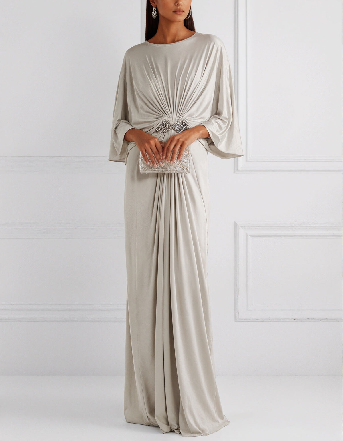 Light Gray Batwing Sleeves Maxi Dress