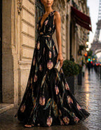 Solid Color Chiffon Tulip Print Maxi Dress