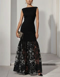 Black Lace Patchwork Maxi Dress
