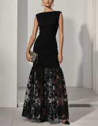 Black Lace Patchwork Maxi Dress