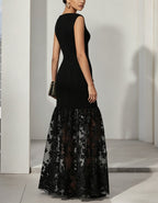 Black Lace Patchwork Maxi Dress