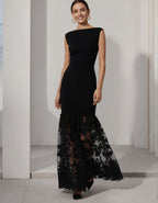 Black Lace Patchwork Maxi Dress