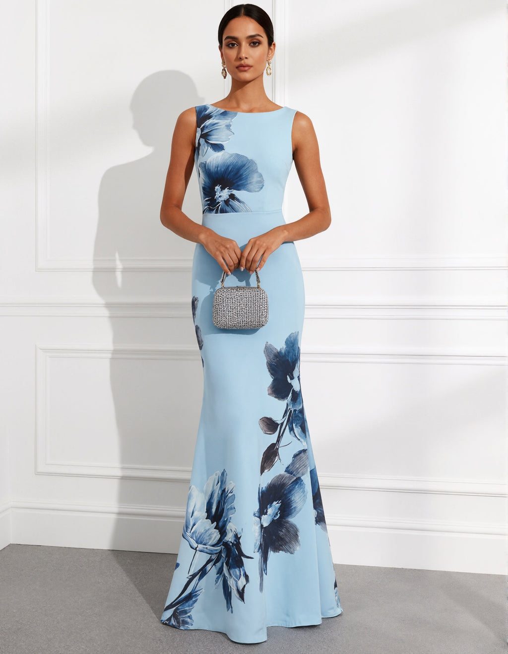 Robe longue à imprimé floral bleu clair