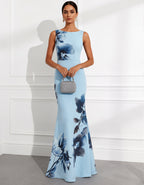 Robe longue à imprimé floral bleu clair