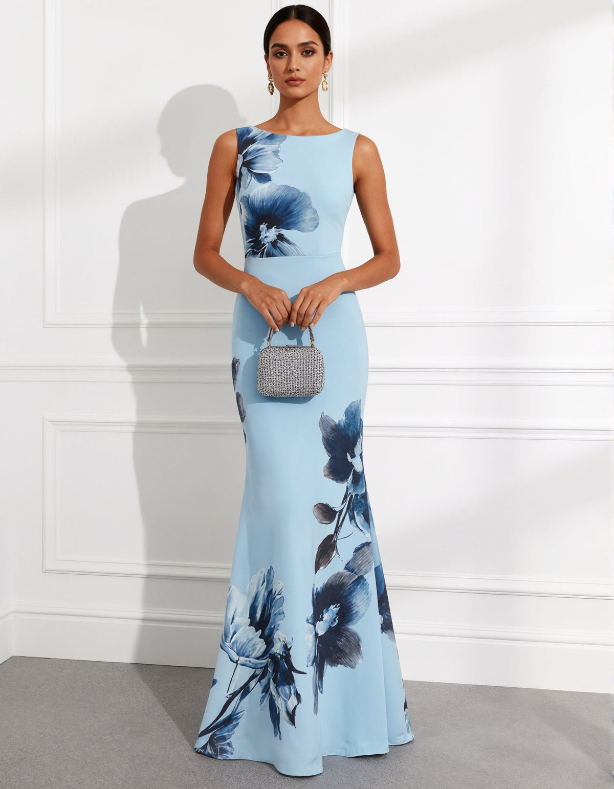 Robe longue à imprimé floral bleu clair