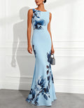 Light Blue Floral Print Maxi Dress