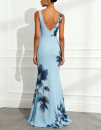 Light Blue Floral Print Maxi Dress