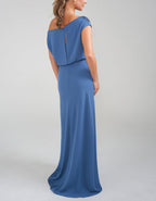 Blue Draped One Shoulder Maxi Dress