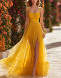 Robe longue caraco transparente jaune
