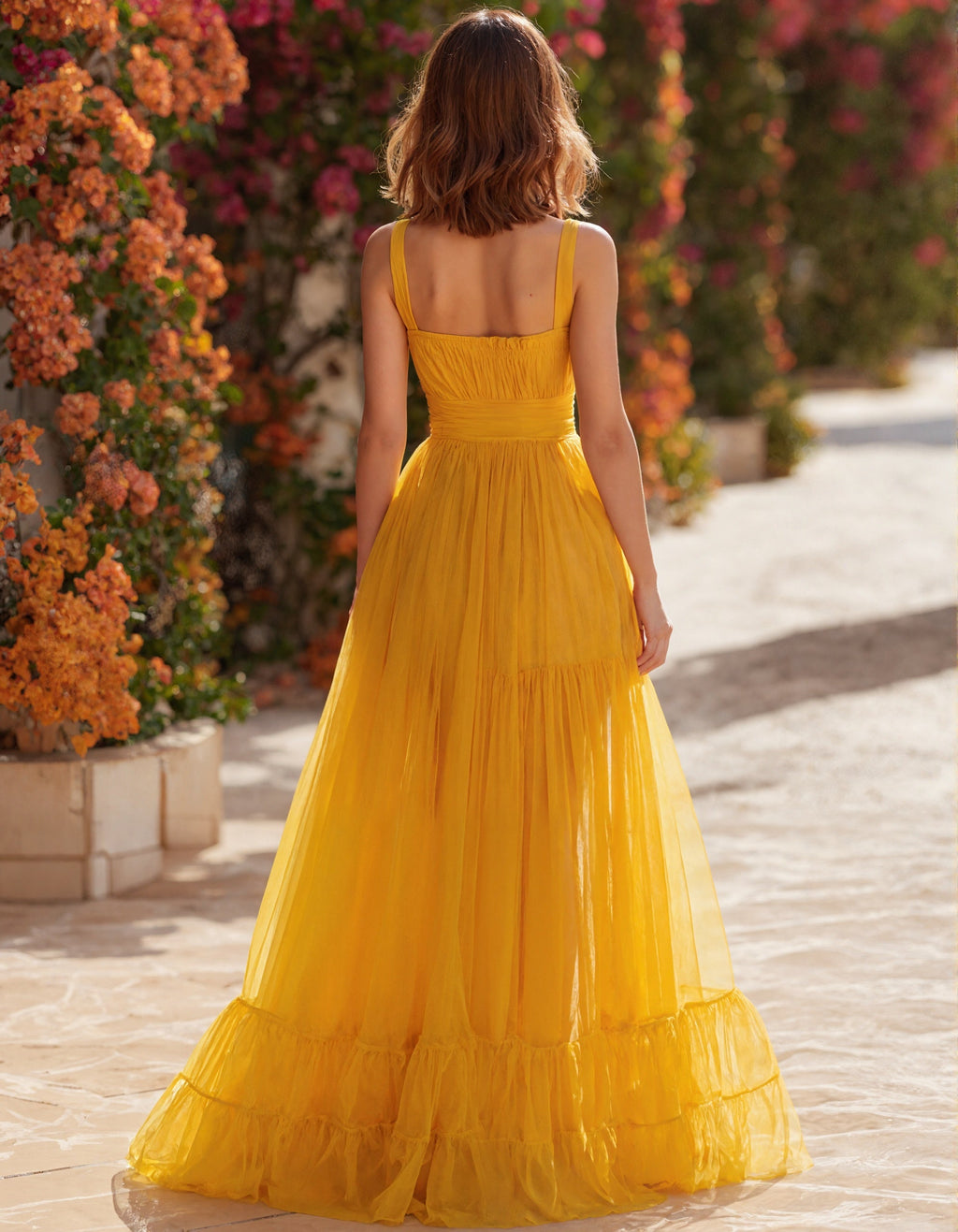 Robe longue caraco transparente jaune