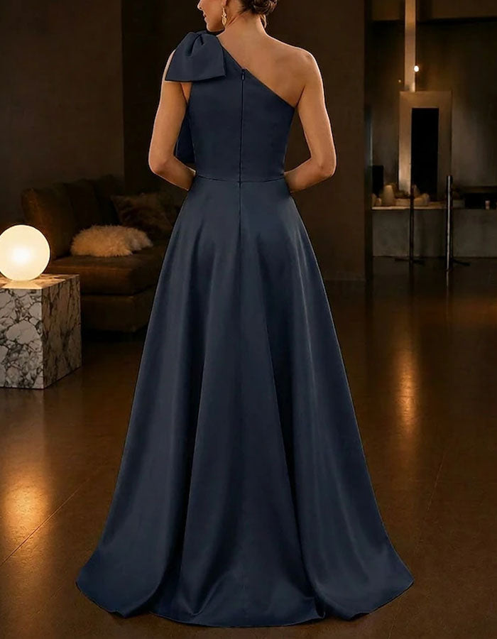 Solid Color Satin Sequined One Shoulder Maxi Dress
