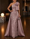Solid Color Satin Sequined One Shoulder Maxi Dress