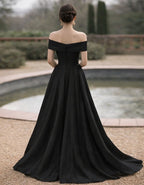 Solid Color Satin Off Shoulder Maxi Dress