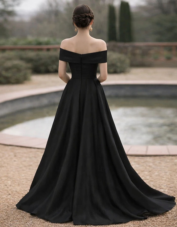 Solid Color Satin Off Shoulder Maxi Dress