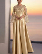 Solid Color Satin Gold Sequins Maxi Dress