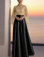 Solid Color Satin Gold Sequins Maxi Dress